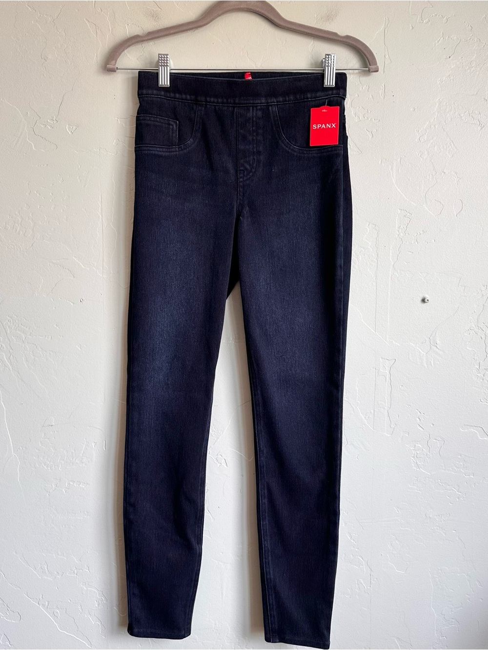 NWT SPANX Women’s Dark Blue Jean-ish Ankle Leggings Pull On Stretch Denim XS